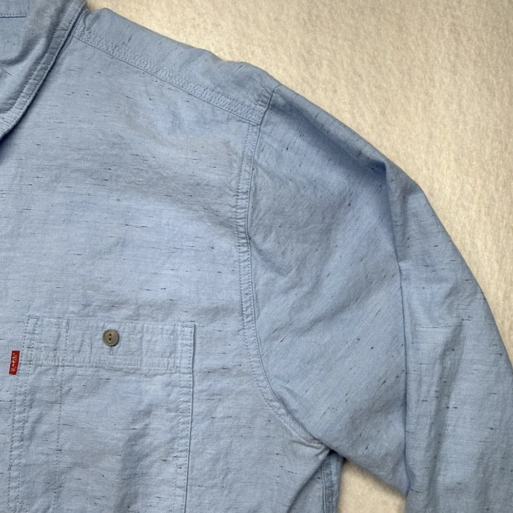 Levi's Blue Ripstop Cotton Button Up Shirt Size 2XL XXL Mens Long Sleeves